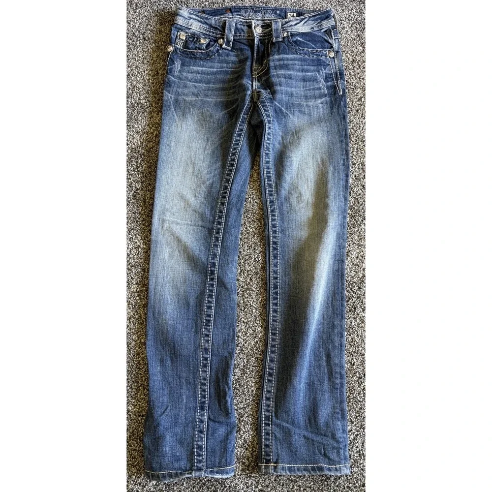 Miss Me Skinny Jeans Blue Bling Embellished Stretch Denim Girls Size 14 25